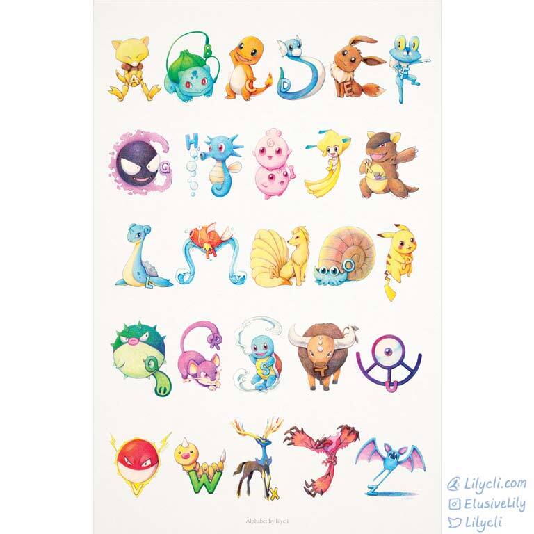 alphabet-poster-print-lilycli-and-upbeatpals-at-clirstudio-art-by-cheng-lily-li for Free Printable Pokemon Alphabet Letters Alphabet Poster Print | Lilycli and UpbeatPals at ClirStudio, art by Cheng